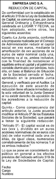anuncio de reduccion de capital