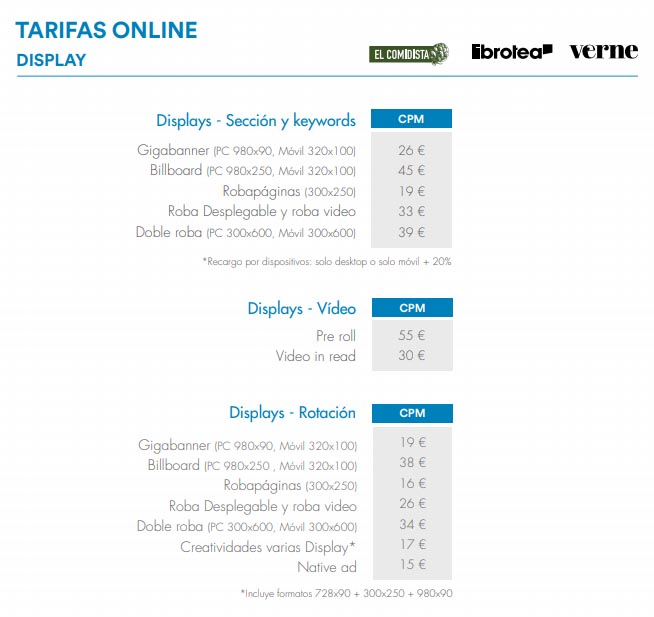 tarifas publicidad display online el pais